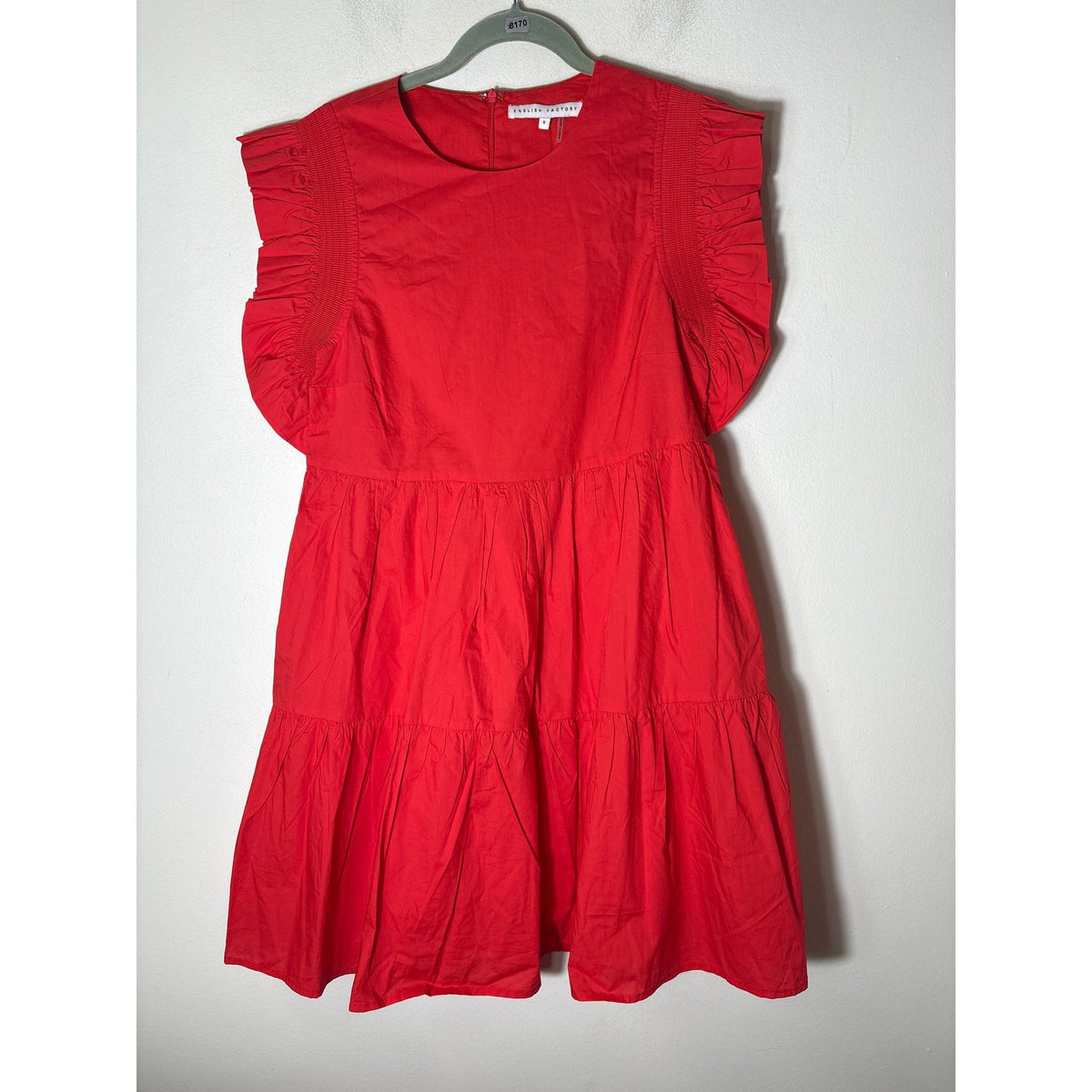 NWT English Factory Red Flutter Sleeve Tiered Mini Dress Sz S