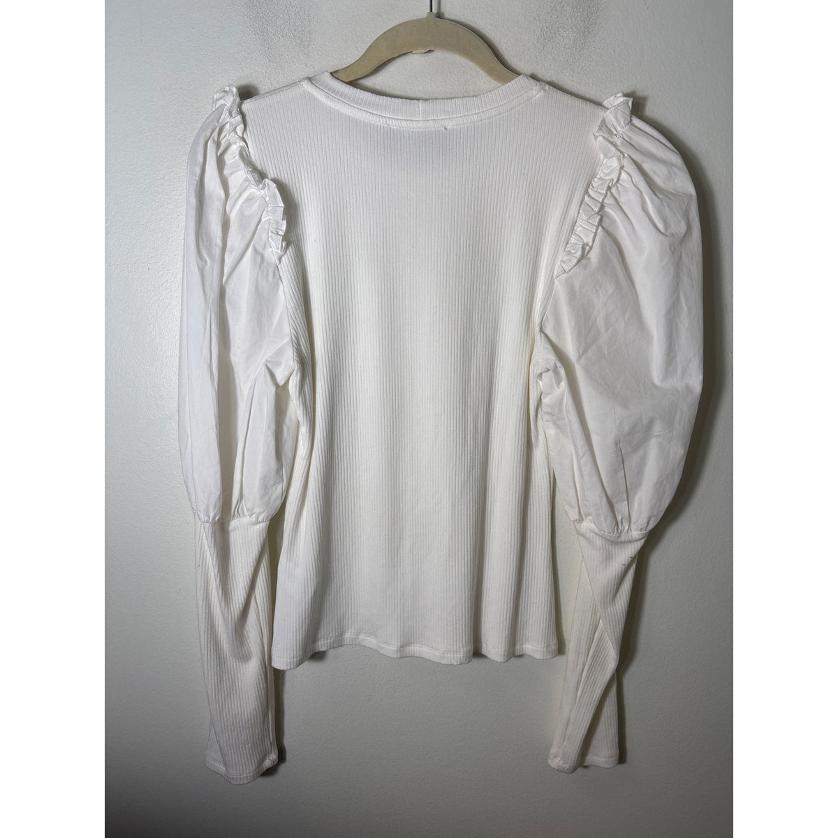 Sunday and Brooklyn Off White Long Sleeve Mixed Media Ribbed Shirt Sz M