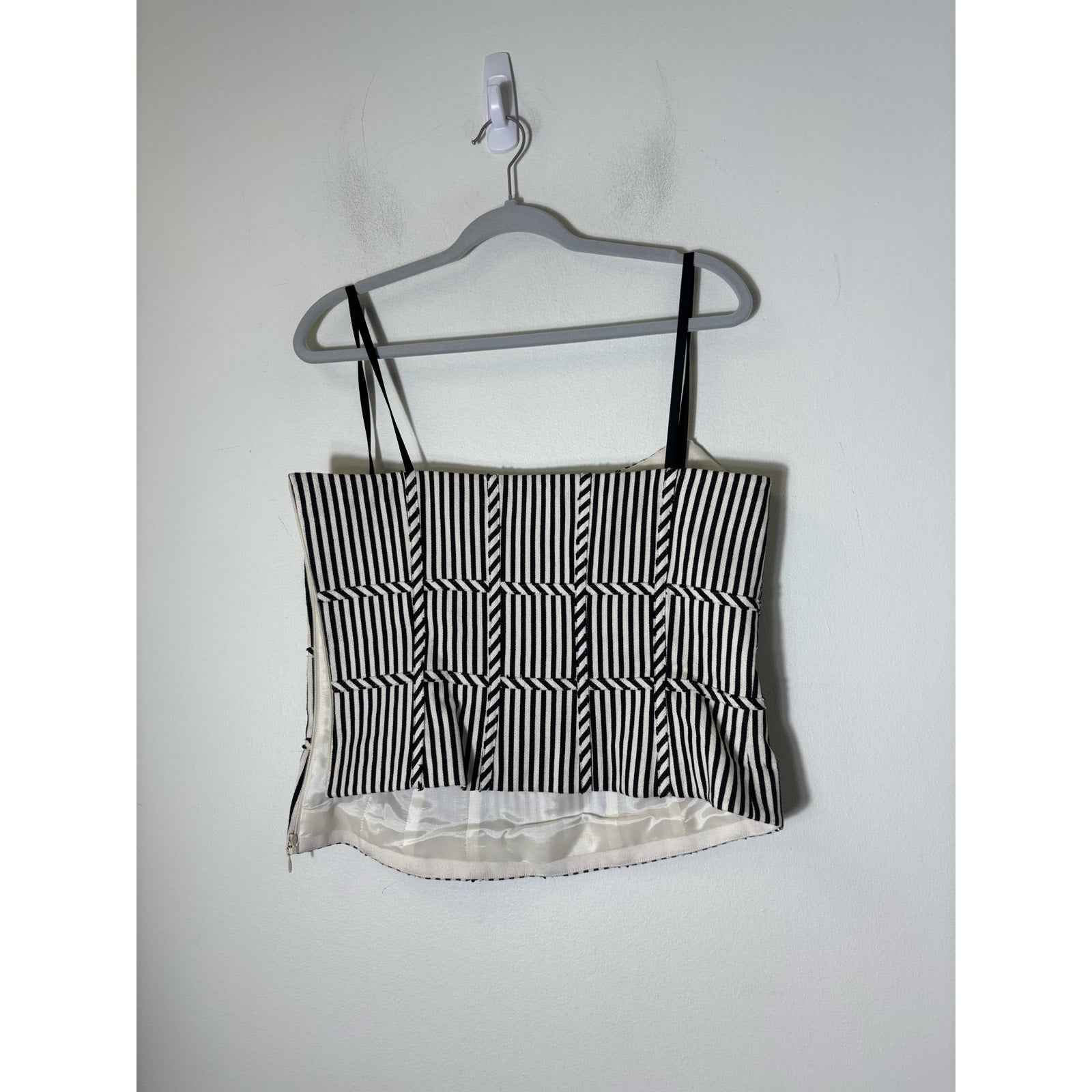 Carlisle Black White Stripe Cotton Silk Blend Halter Top Sz 12