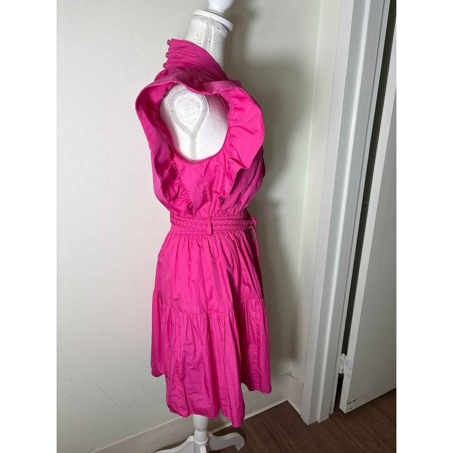 Derek Lam IO Crosby Hot Pink Flutter Sleeve Cotton Knee Length Dress Sz 0