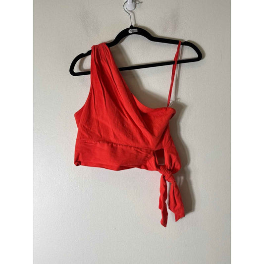 Free People Orange On Shoulder Side Tie Top Sz S