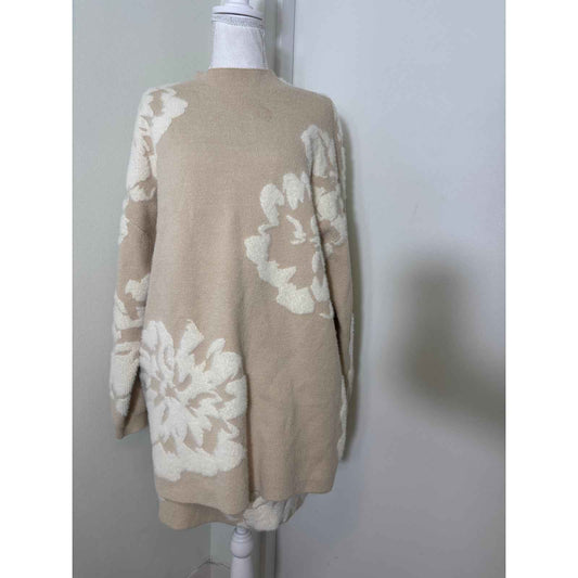 by Anthropologie Beige and Cream Long Sleeve Oversized Sweater + Skirt Set Sz M