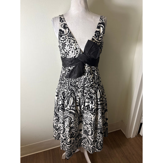 Teri Jon Black White Sleeveless Cotton Midi Dress Sz 4