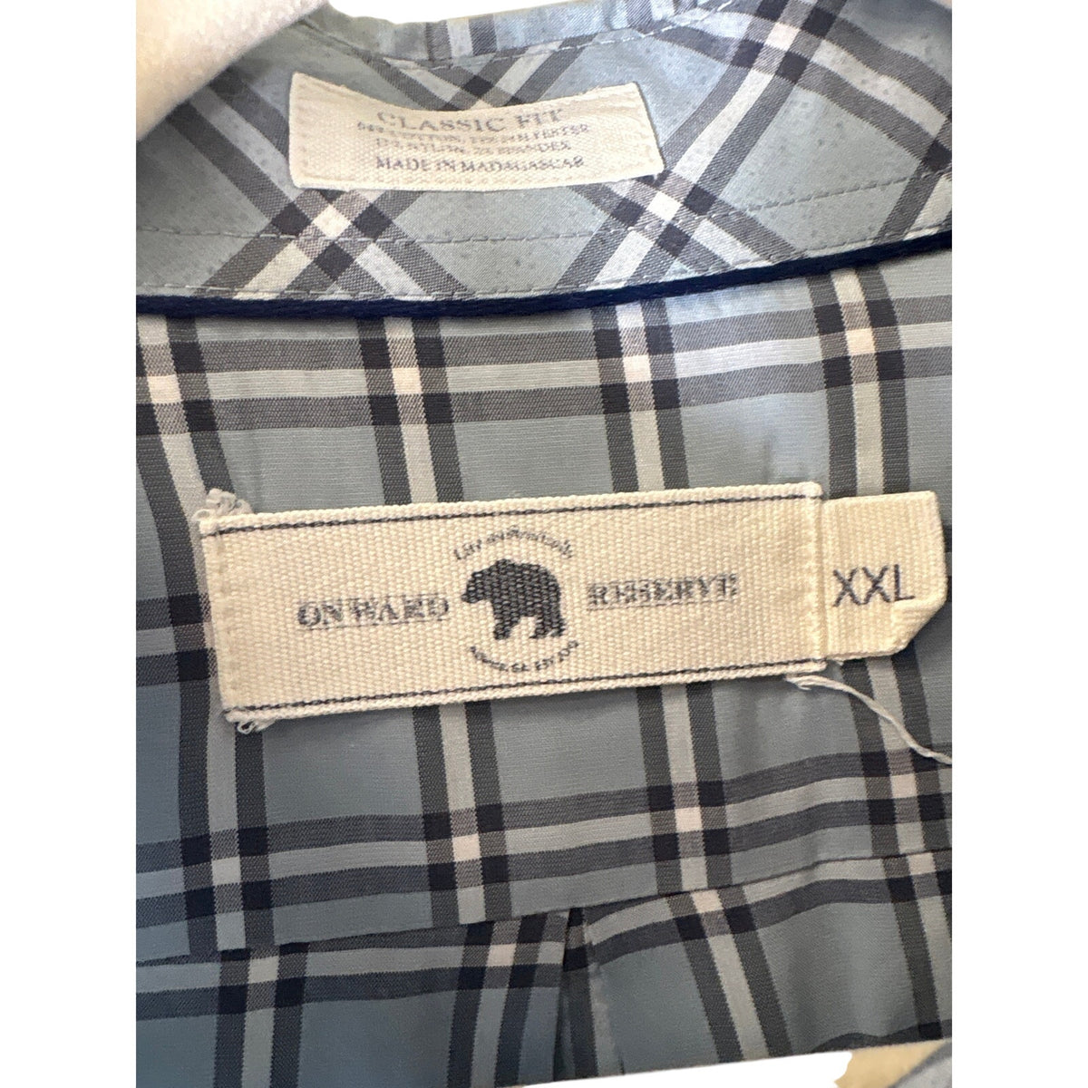 Onward Reserve Blue and Gray Plaid Button Up Shirt Sz XXL