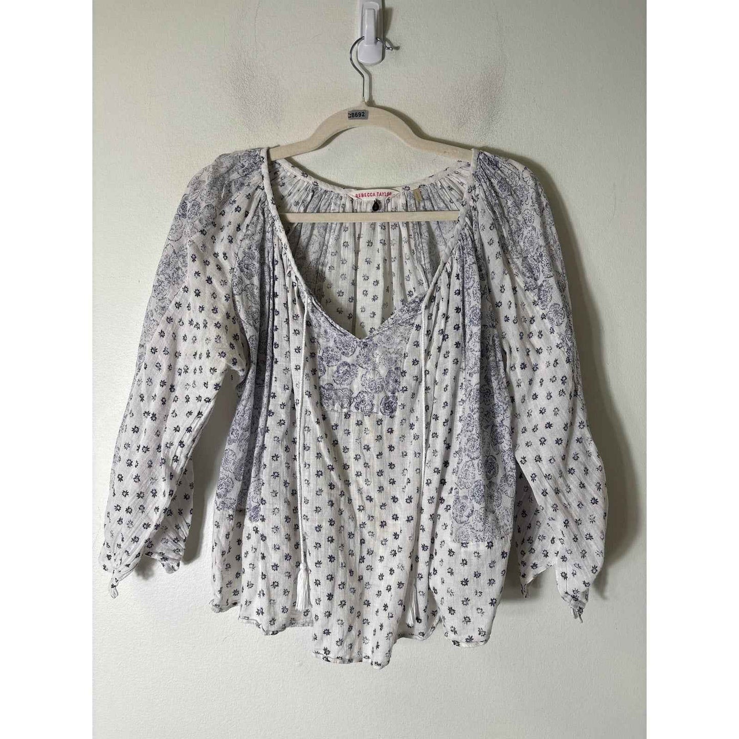 Rebecca Taylor White and Purple Gauzy Peasant Shirt Sz6