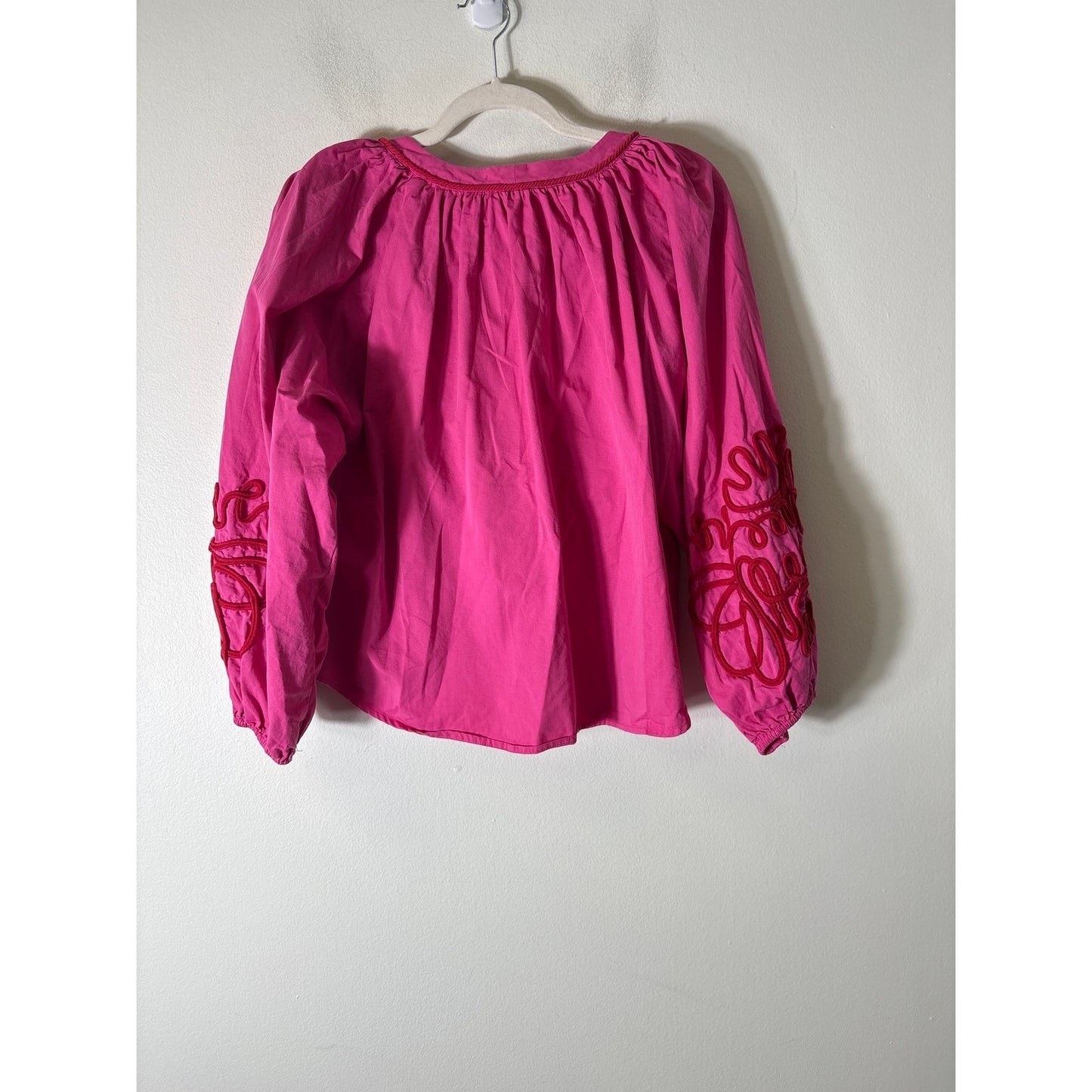 Hyacinth House Pink with Red Embroidery Trim Cotton Top Sz L