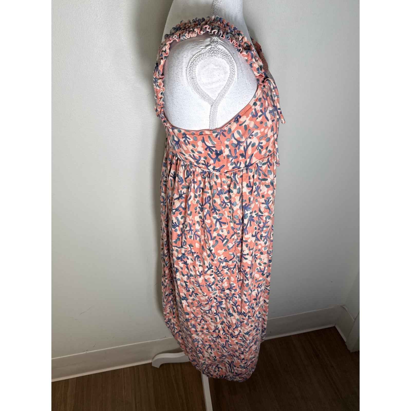 Mirth Pink Blue Cotton Sleeveless Fully Lined Midi Dress Sz S