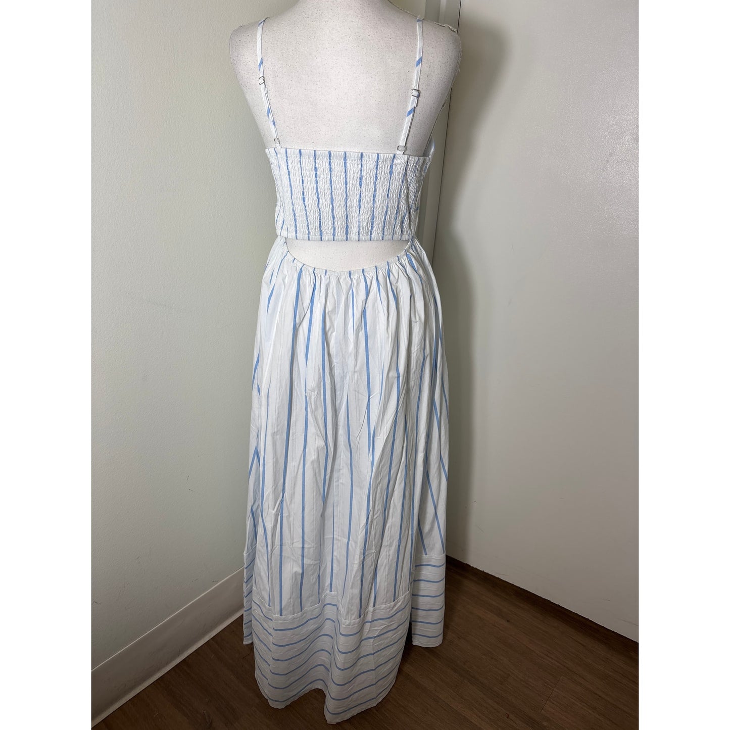 NWT Chou Yatou White Blue Stripe Cotton Maxi Dress Sz M