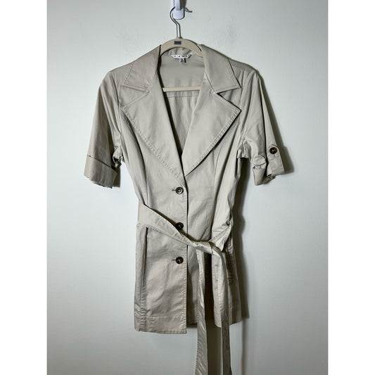 Cabi Tan Khaki Short Sleeve Short Belted Trench Coat Style Jacket Sz 4