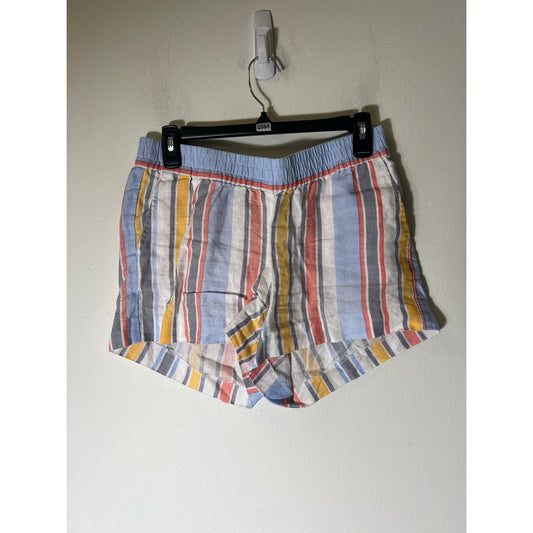 HiH0 White Blue Yellow Stripe Elastic Waist Shorts Sz S