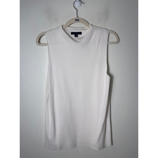 Ann Taylor White Mock Neck Sleeveless Top Sz L