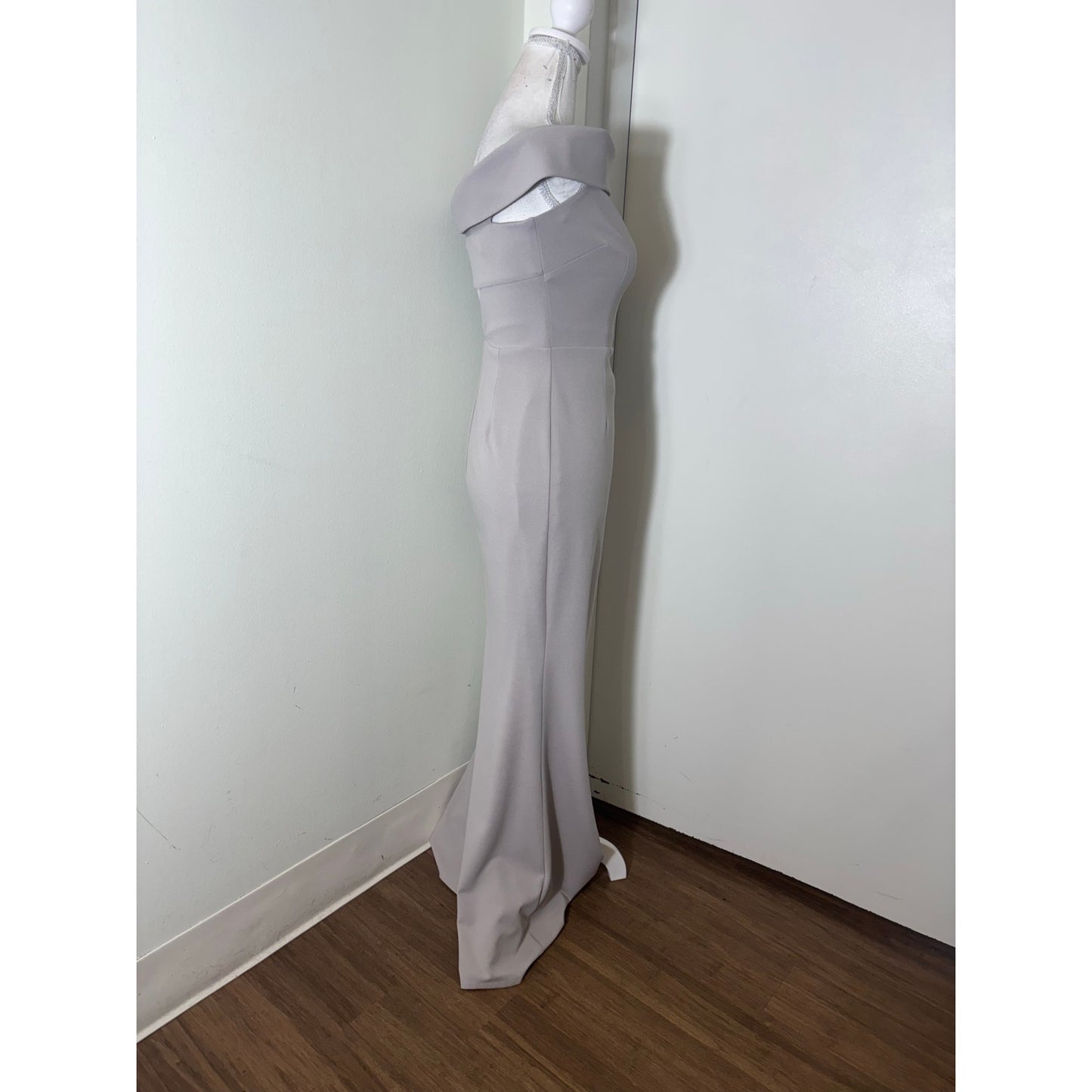 Katie May Gray Off The Shoulder Foldover Column Gown sz 4