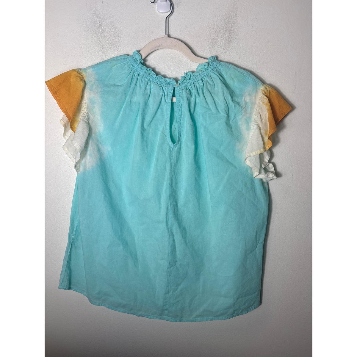 THML Orange and Teal Tie Dye Flutter Sleeve Top Sz L