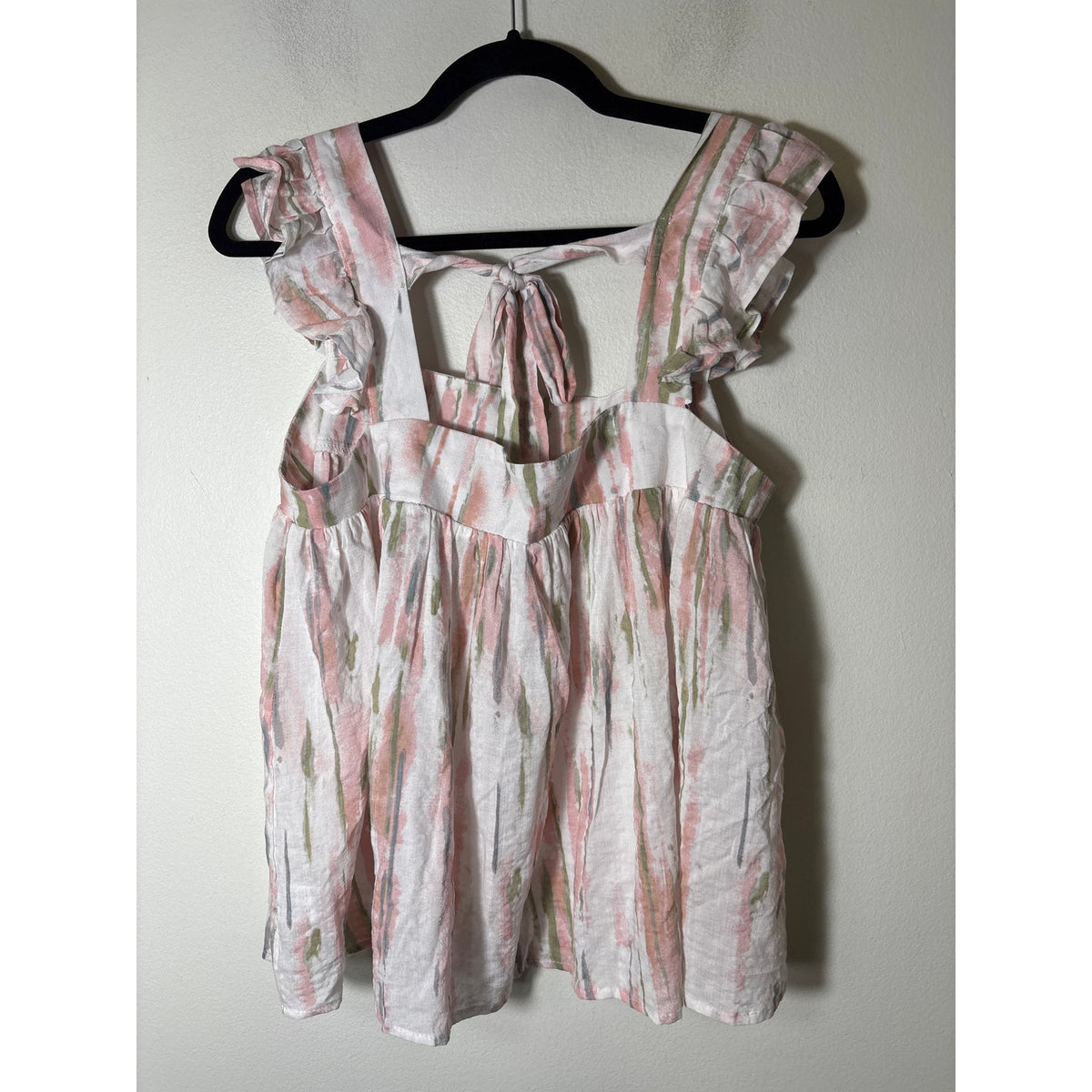 NWT Meet me in Santorini Pink Water Color Tie Back Cotton Top Sz M