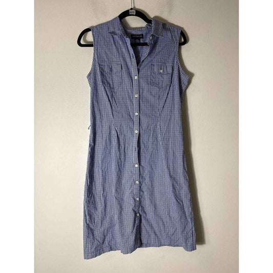 Ann Taylor Blue Checked Sleeveless Button Up Shirt Dress Sz 12P