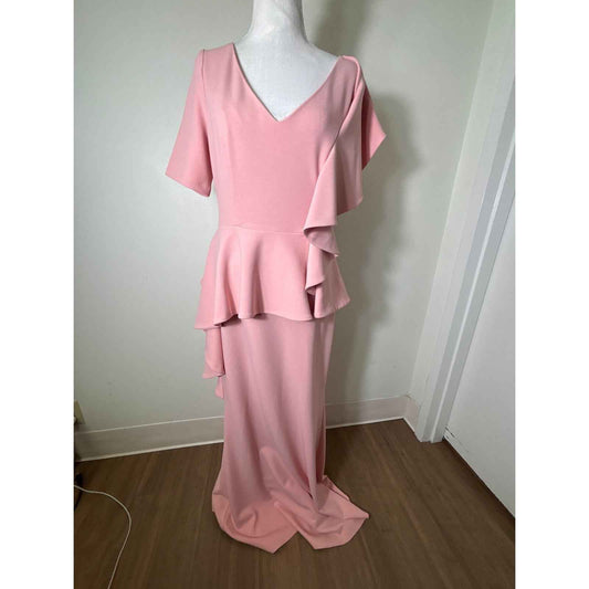 Badgley Mischka Blush Pink Half Sleeve Floor Length Ruffle Gown Sz 6