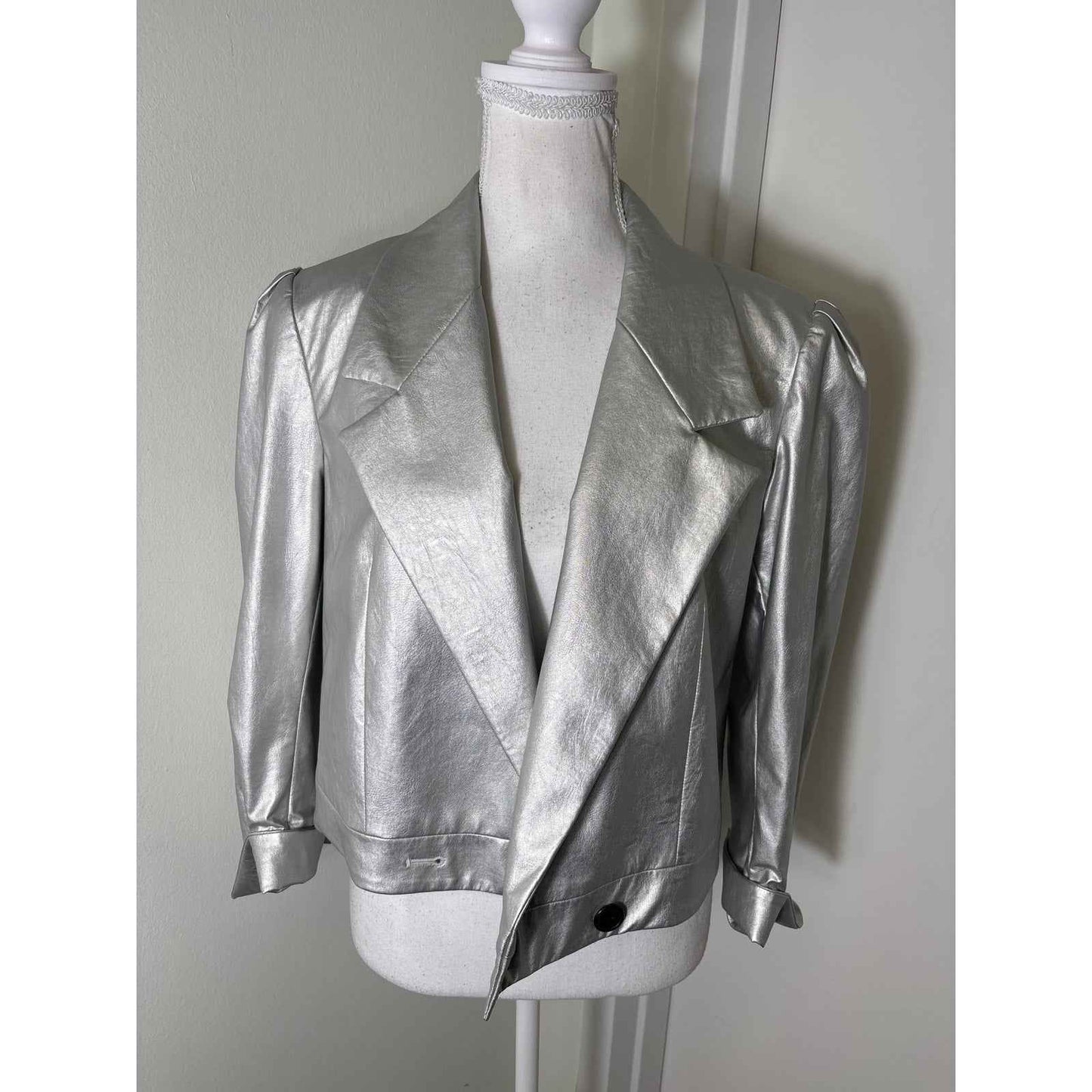 212 Goods Handmade In NY Silver Faux Leather Jacket Sz 10