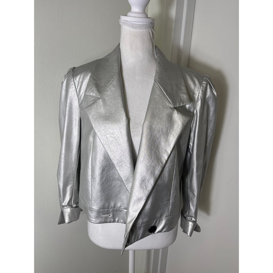 212 Goods Handmade In NY Silver Faux Leather Jacket Sz 10