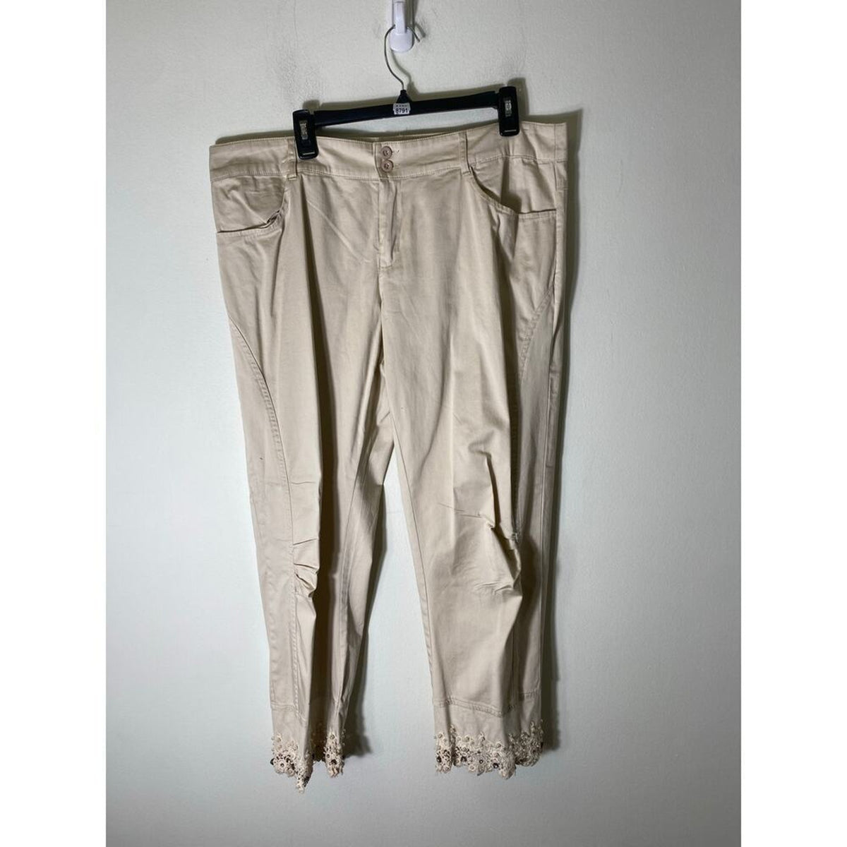 Style Tan Slacks with Pearl Diamond Embellishments Size 14