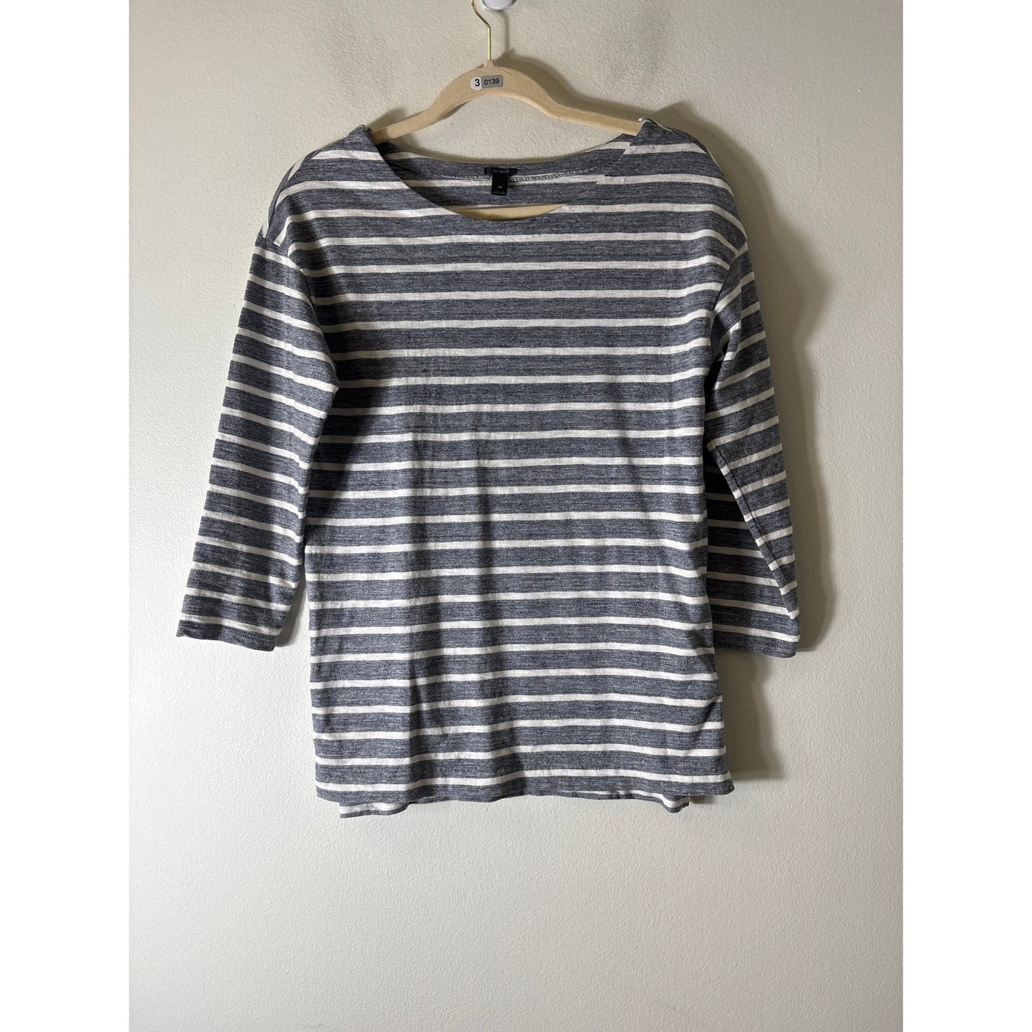 J.Crew Gray and White Boat Neck Tee Sz XS