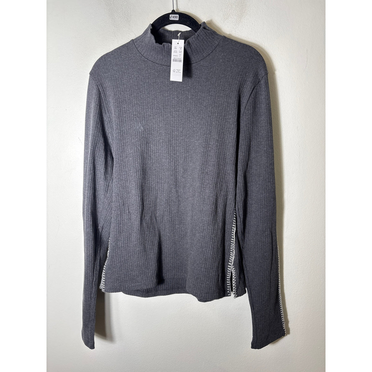 NWT J. Crew Charcoal Gray Ribbed Long Sleeve Sz L