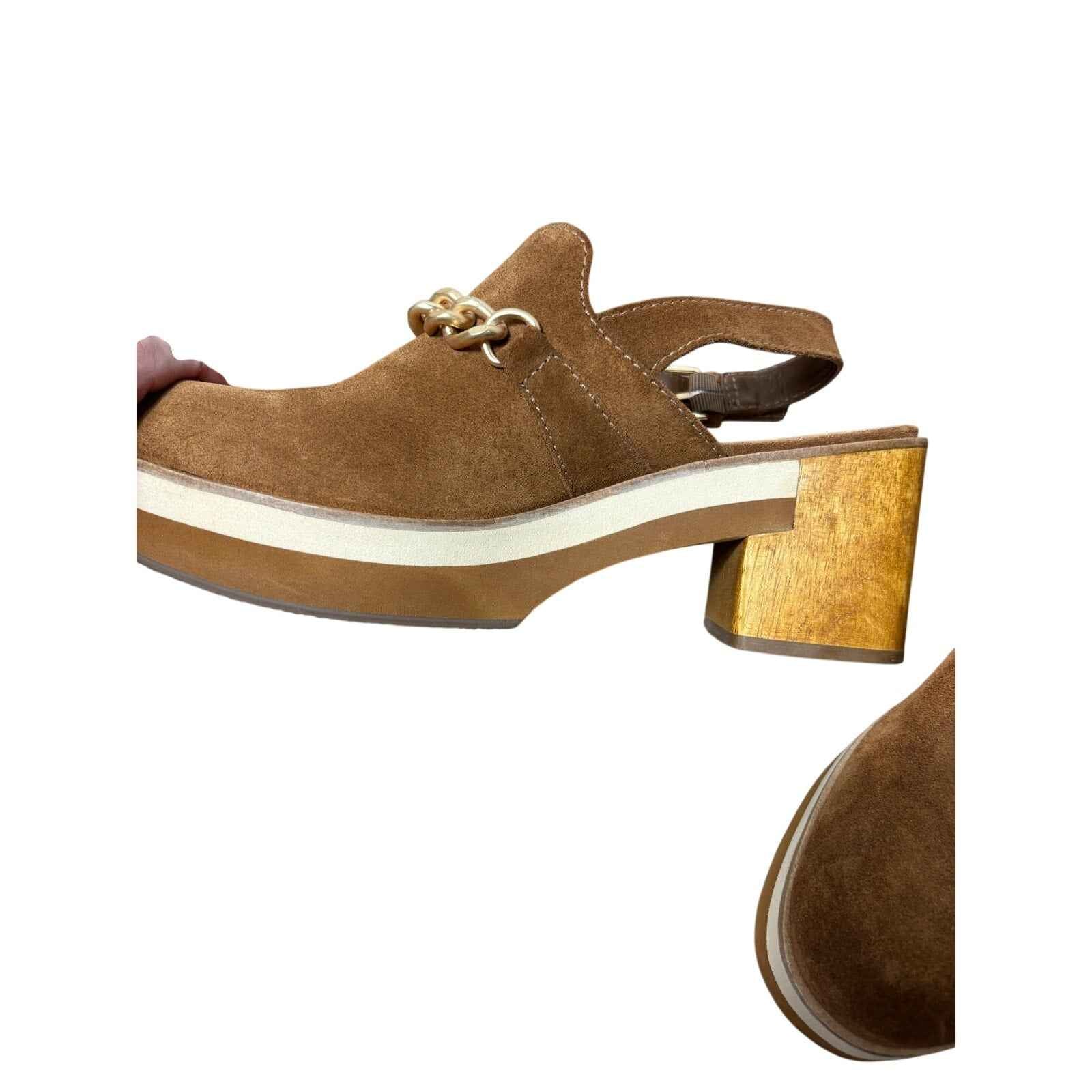 Bernardo Brown and Cream Platform Block Heel Mule Brown Suede sz 8M
