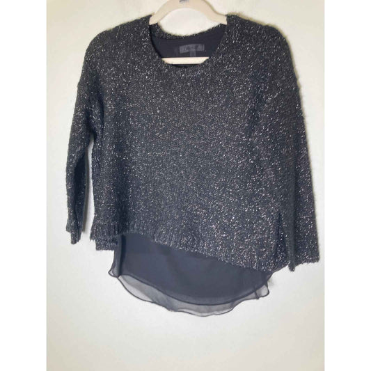 Jennifer Lopez Black Sparkle Long Sleeve Layered Sweater Sz XS