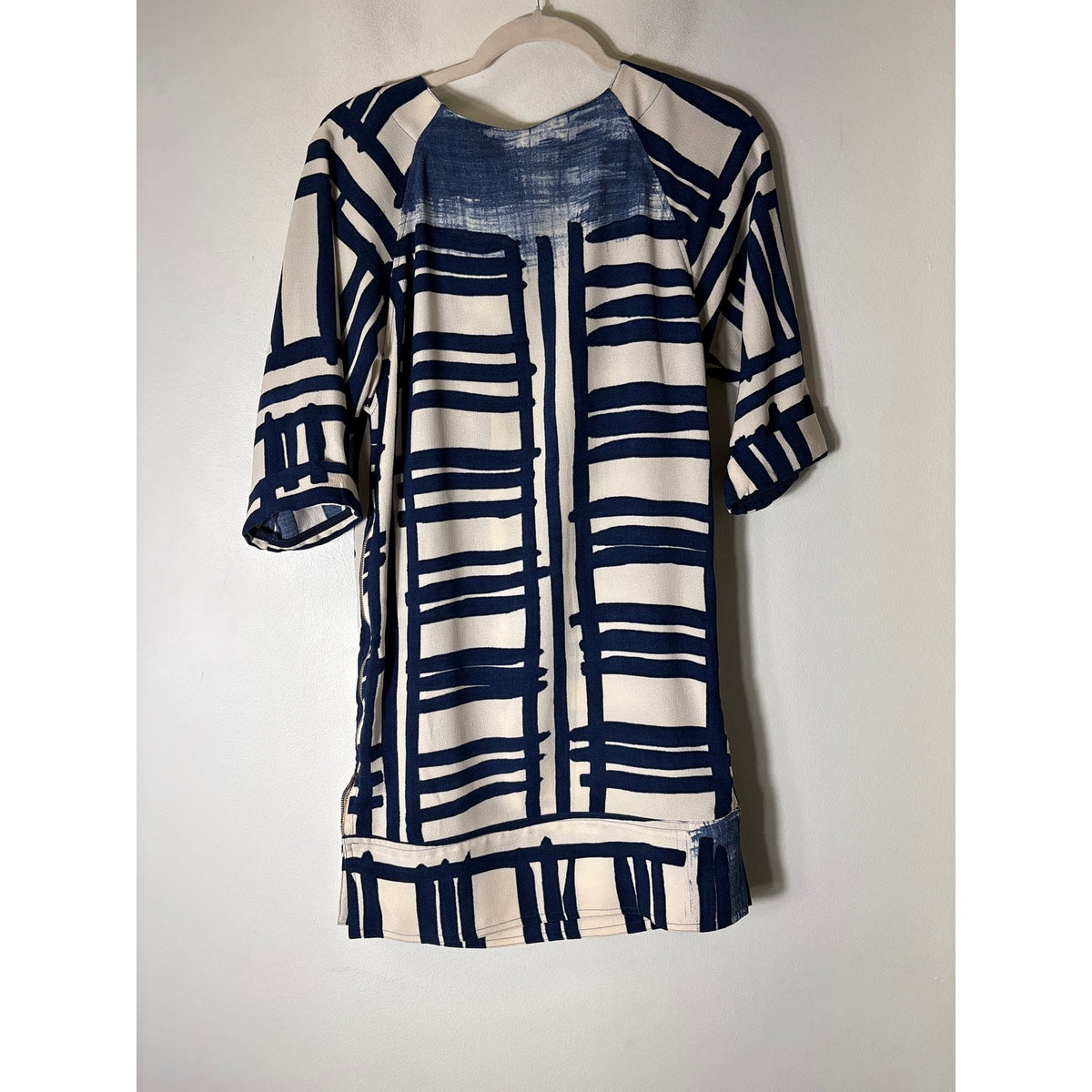 AMADI Off White Navy 3/4 Sleeve Midi Dress sz XS
