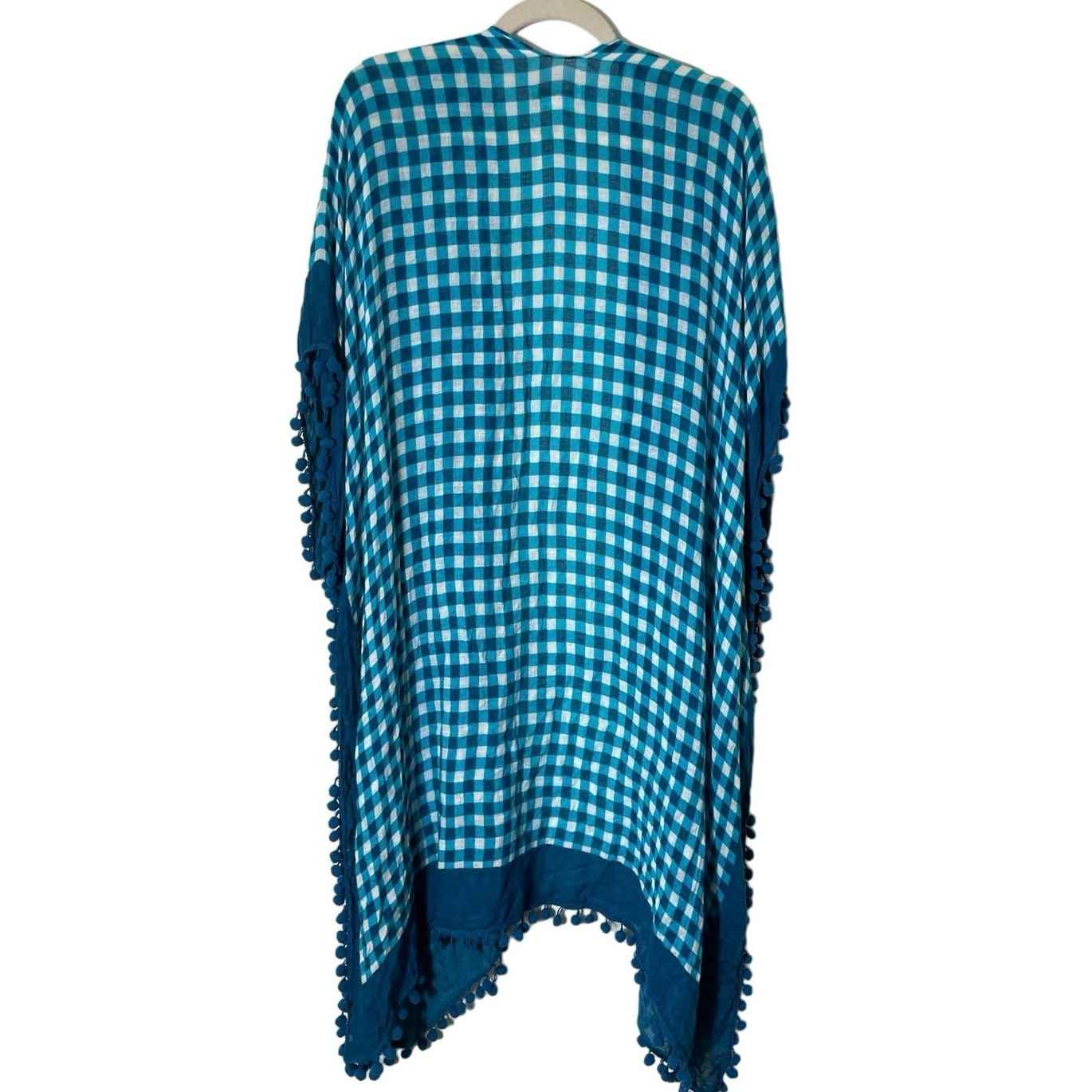 Shiraleah Blue Plaid Vest With Pom Poms