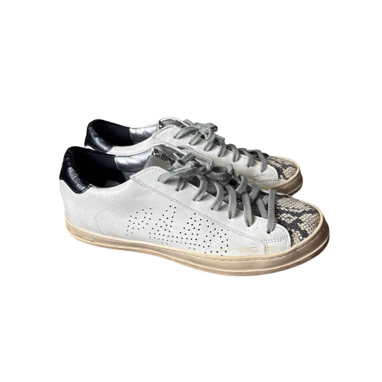P448 White and Black w/Snake Skin Accent on Toe Tennis Shoes Sz 40 (9.5)