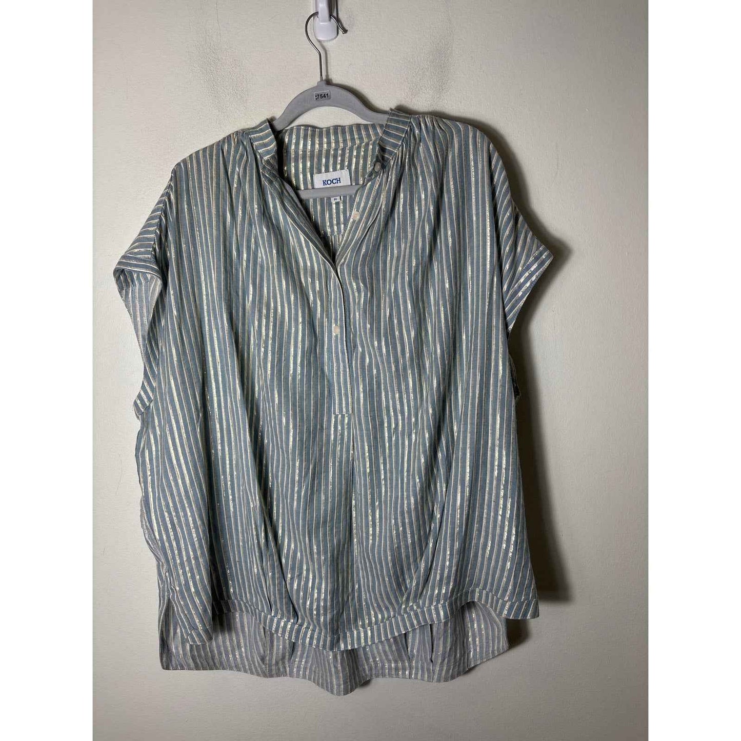 Koch Blue Gold Stripe Sleeveless Box Like Top Sz M