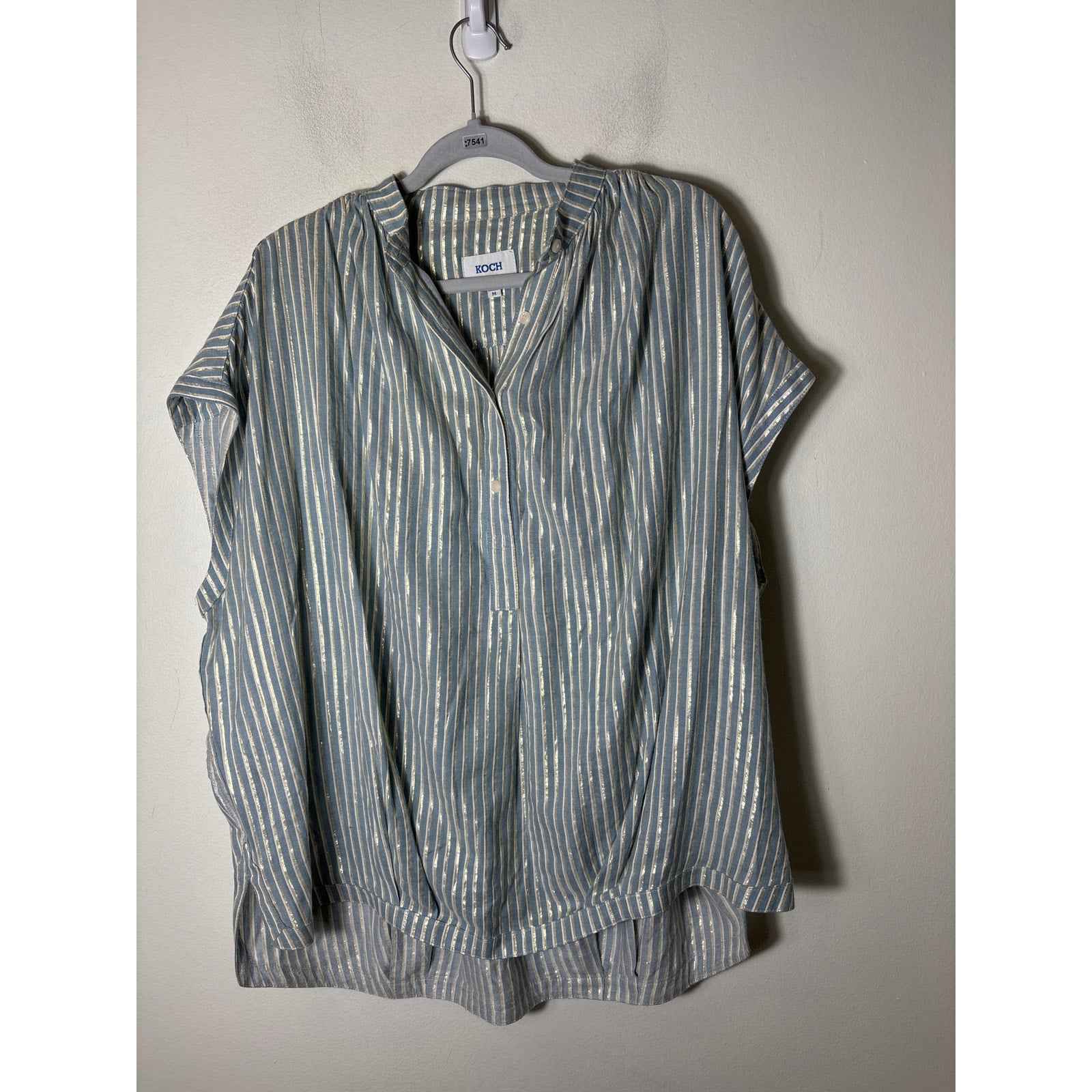 Koch Blue Gold Stripe Sleeveless Box Like Top Sz M