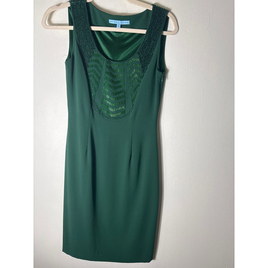 Antonio Melani Dark Green Sleeveless Beaded Knee Length Sheath Dress Sz 0