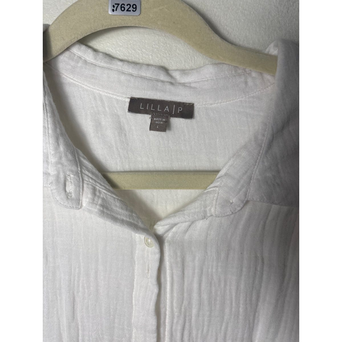 Lilla P White Cotton Guaze Long Sleeve Button Up Top L