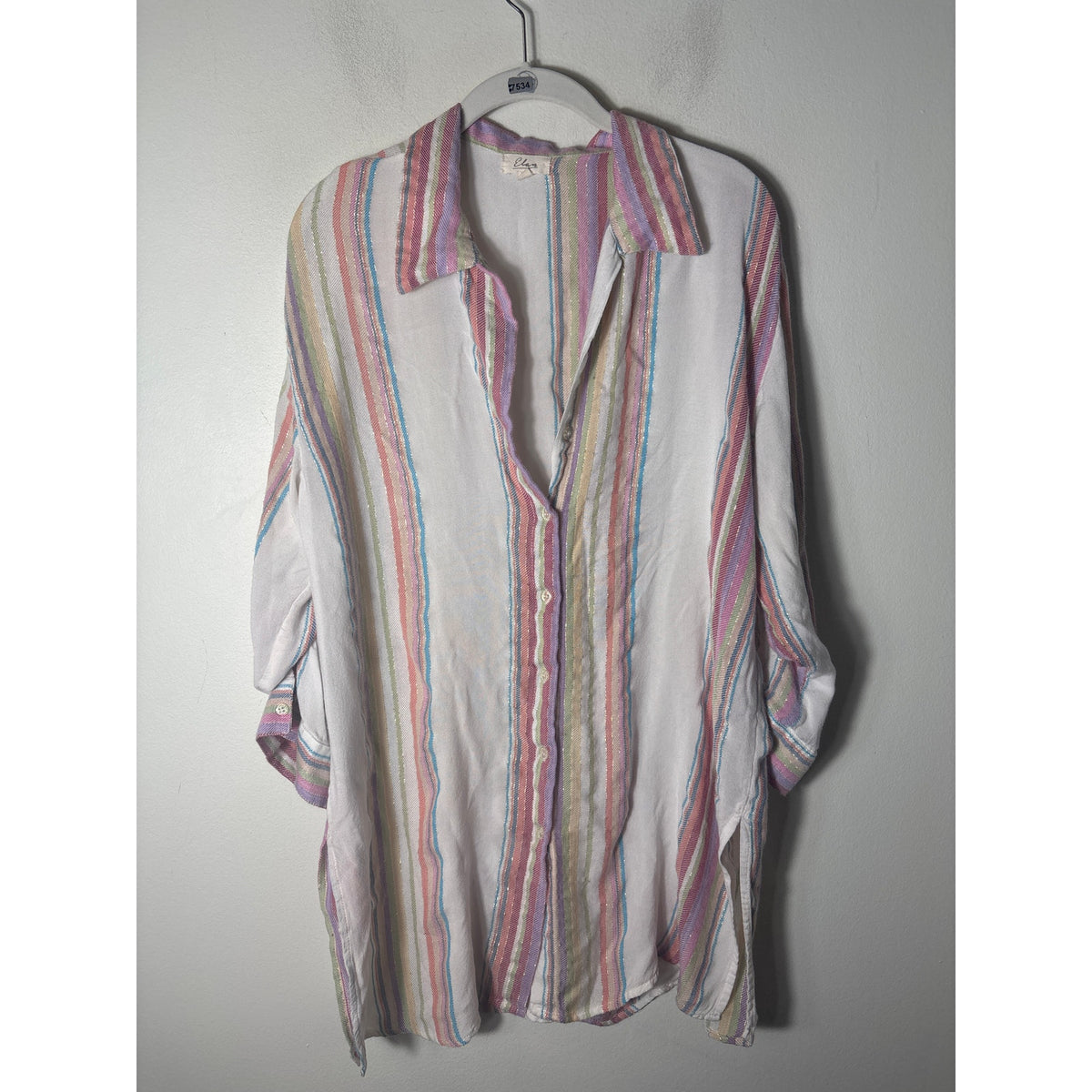 Elan Off White Colorful Stripe Long Sleeve Button Up Shirt Sz S