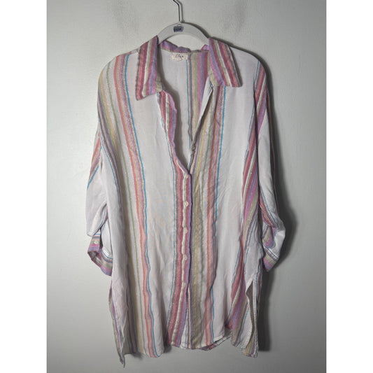 Elan Off White Colorful Stripe Long Sleeve Button Up Shirt Sz S