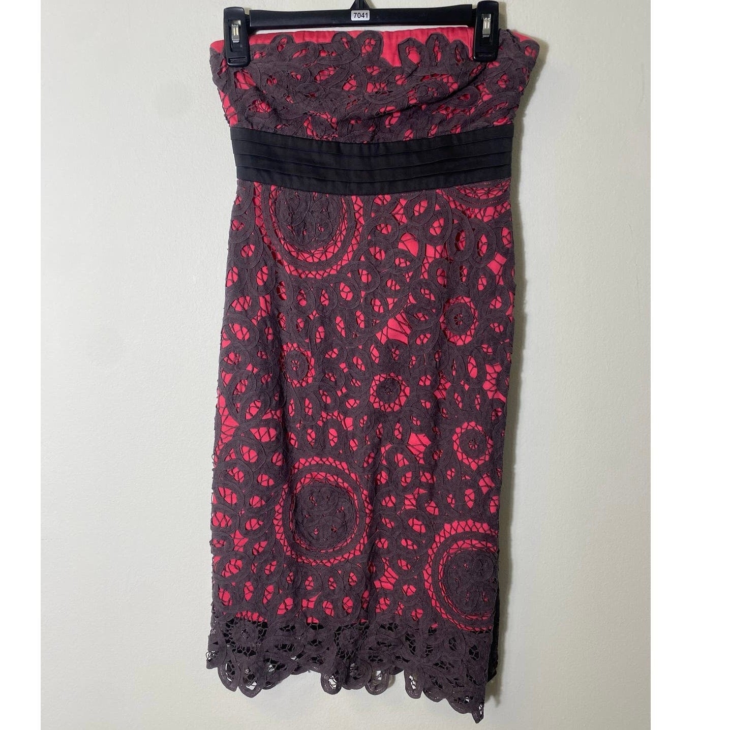 Floreat by Anthropologie Pink Strapless Dress with Gray Lace Overlay Sz 0