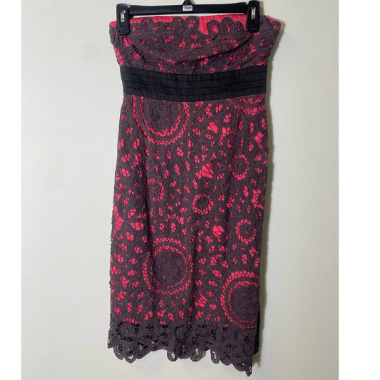 Floreat by Anthropologie Pink Strapless Dress with Gray Lace Overlay Sz 0