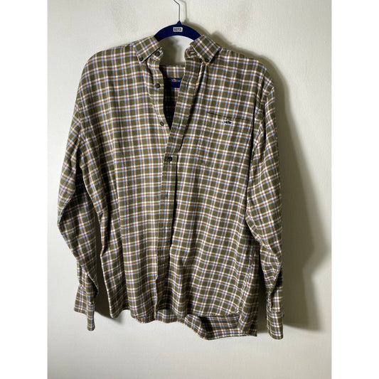 Men's Fish Hippie Green Long Sleeve Button Down Shirt Sz L