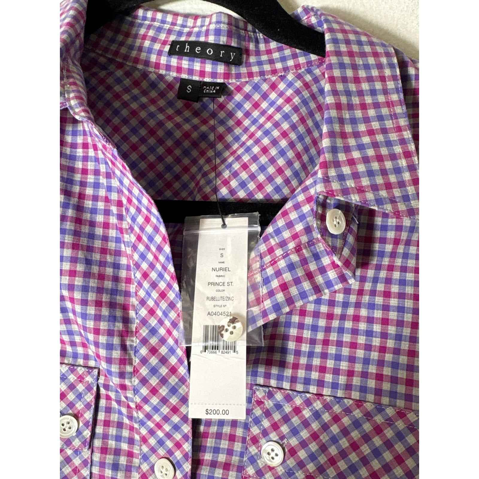 NWT Fushia and Purple Check Long Sleeve Button Up Shirt Sz S
