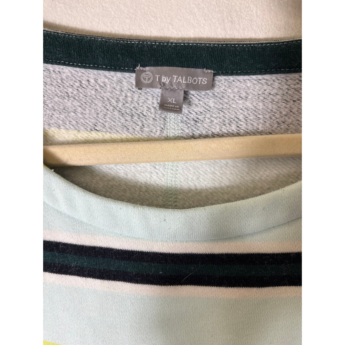 Talbots Green Striped Boatneck Sweatshirt Sz XL