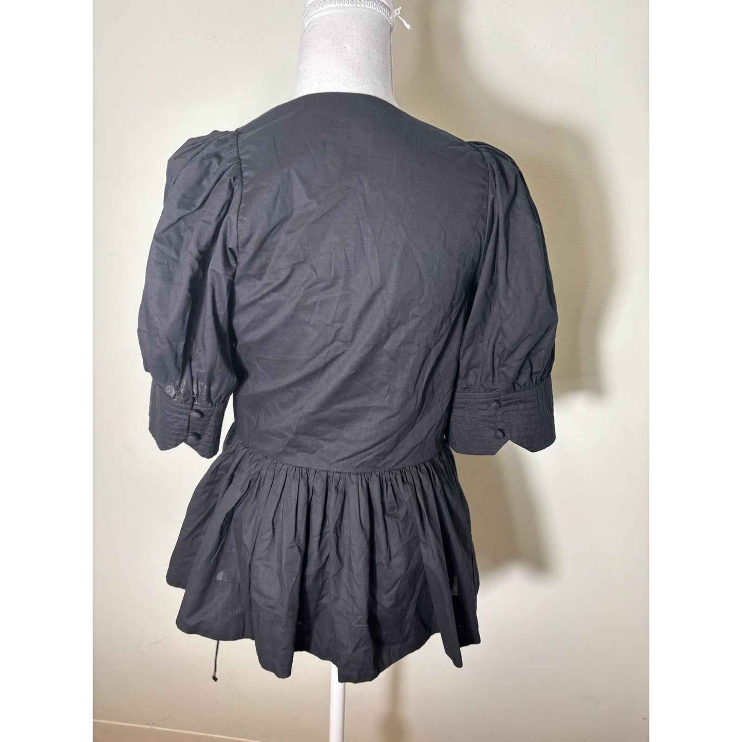 Rhode Black Puff Sleeve Wrap Shirt Sz S