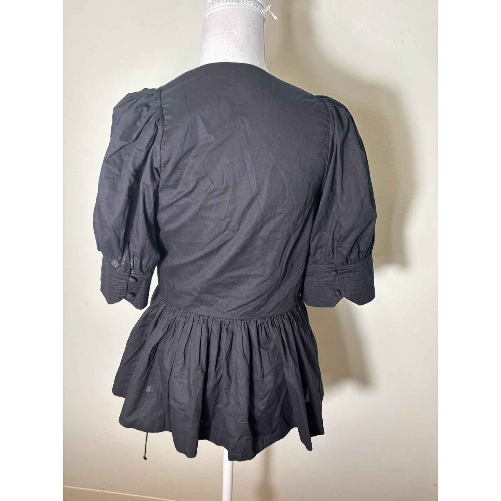 Rhode Black Puff Sleeve Wrap Shirt Sz S