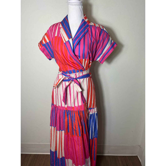 Hutch Pink Orange Blue Cap Sleeve Cotton Maxi Dress Sz S