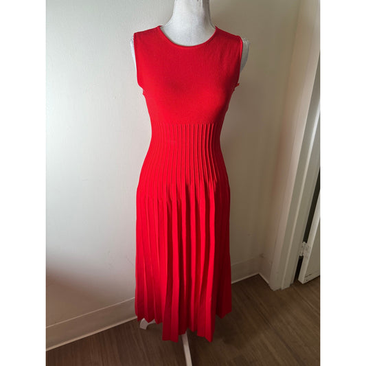 Staud Red Pleated Sweater Dress Sz S