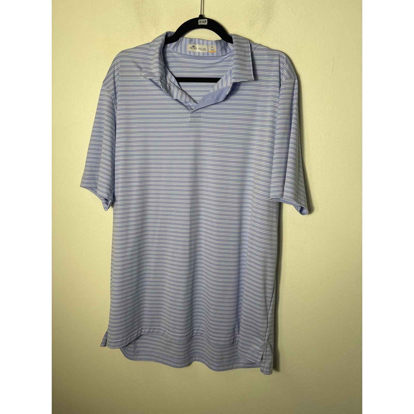 Mens Peter Millar Blue and Double White Striped Polo Shirt Sz XL