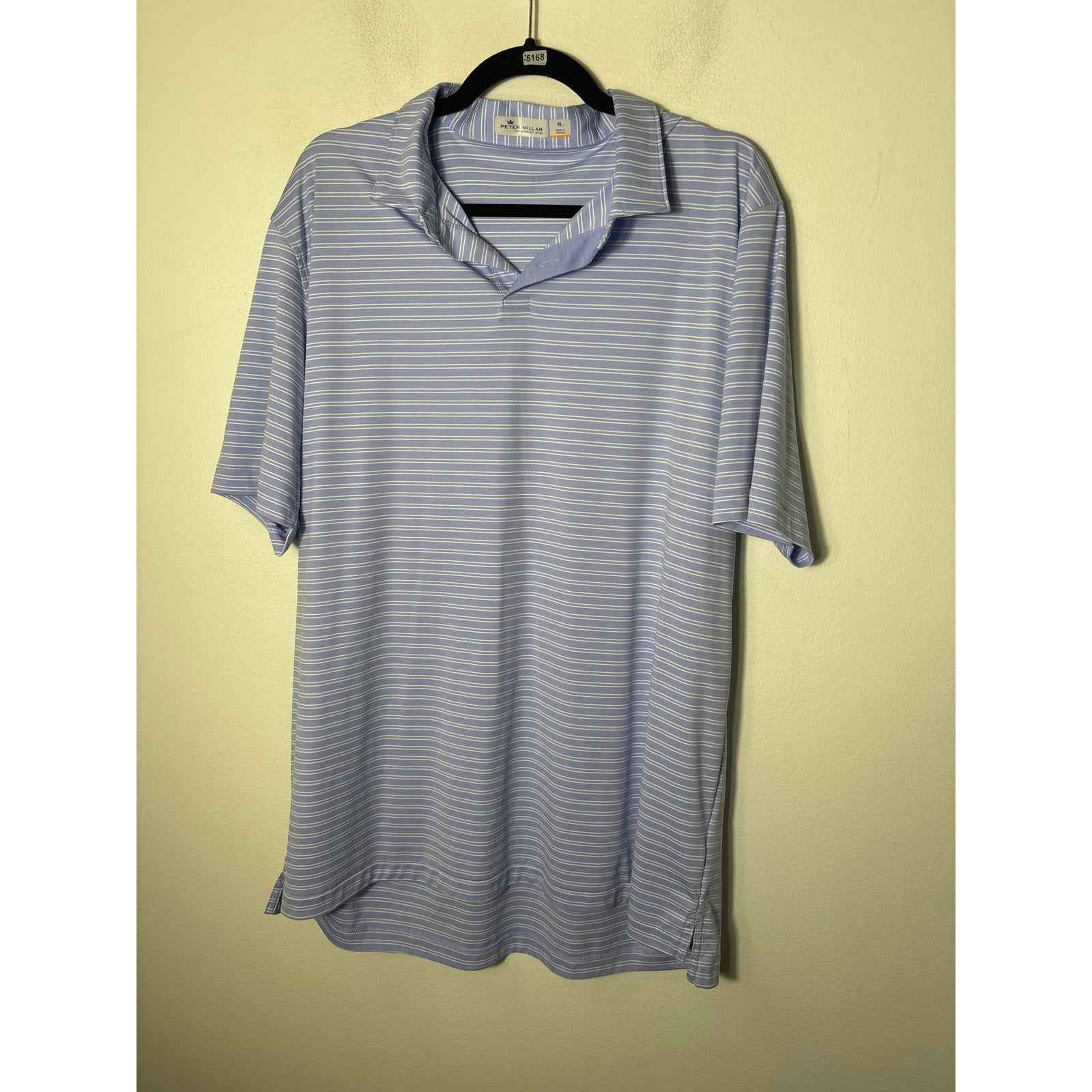 Mens Peter Millar Blue and Double White Striped Polo Shirt Sz XL