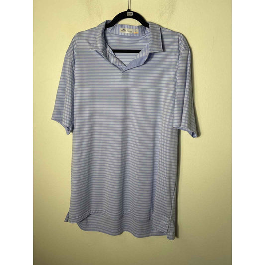 Mens Peter Millar Blue and Double White Striped Polo Shirt Sz XL