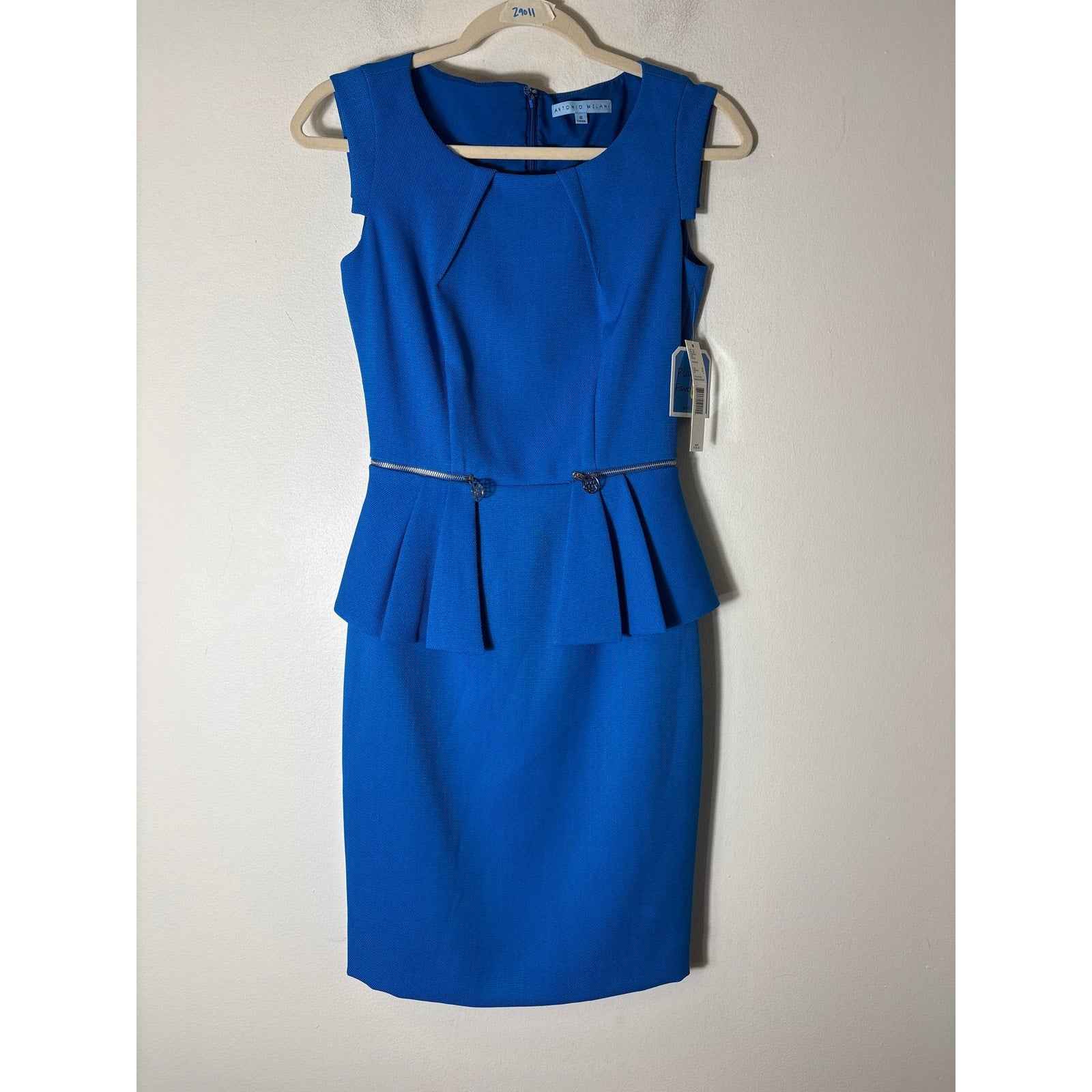 NWT Antonio Melani Bright Blue Sleeveless Peplum Midi Dress Sz 0