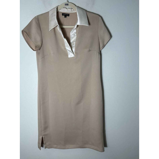 Amanda Maria Beige Cap Sleeve Collared Midi Dress Sz S